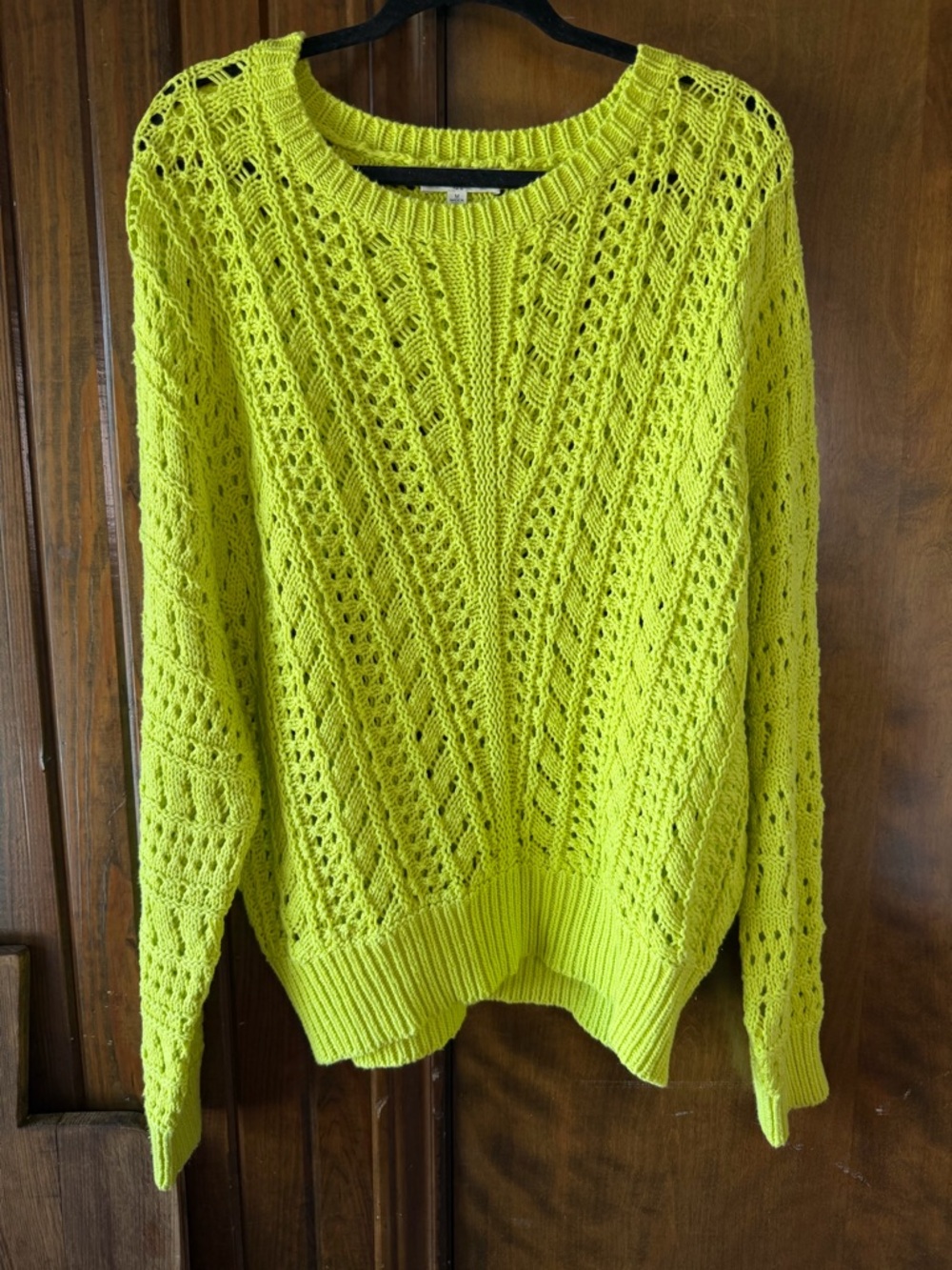 entro Neon Lime Openwork Crewneck Sweater